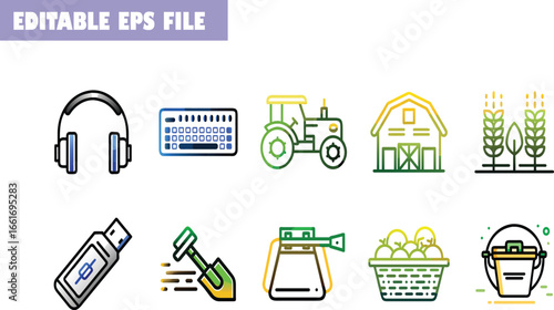 Vector set of e-commerce icons for web design with shopping cart, basket, bag, and gift box symbols
