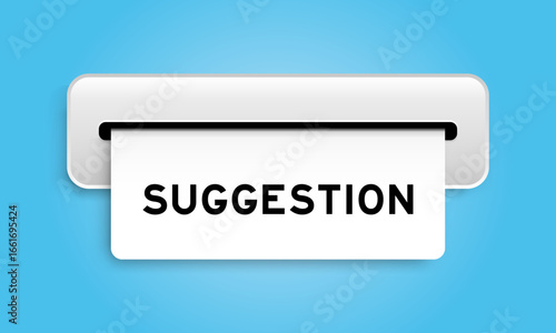 White coupon banner with word suggestion from machine on blue color background