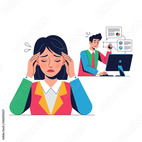 Overwhelmed: A striking digital art piece captures the weight of stress and pressure in the workplace, featuring a person struggling to cope amidst overwhelming tasks and deadlines.
