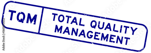 Grunge blue TQM total quality management word square rubber seal stamp on white background