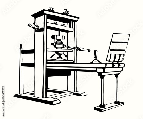 Vector drawing. Vintage printing press