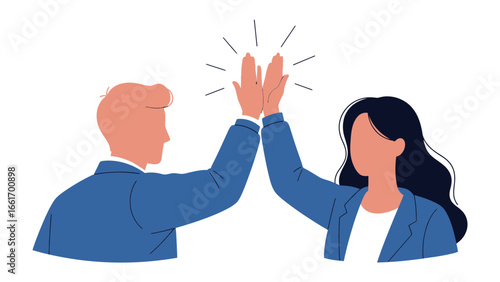 High Five Illustration: A dynamic illustration of two individuals in professional attire high-fiving, symbolizing collaboration, agreement, and shared success.