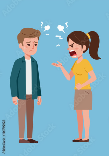 Vector illustration a woman scolding her partner