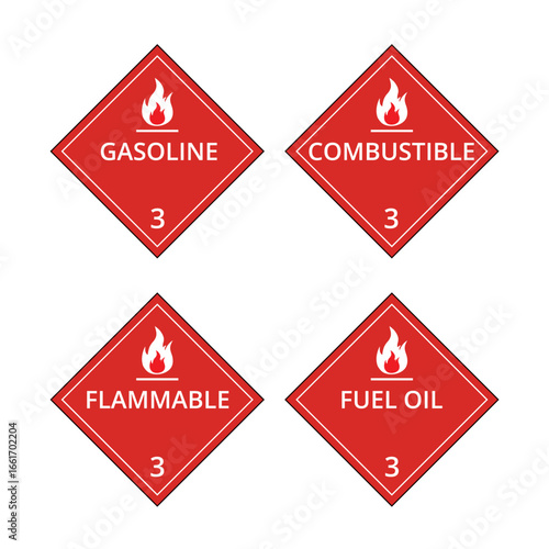 Red class 3 dangerous goods flammable liquids signs