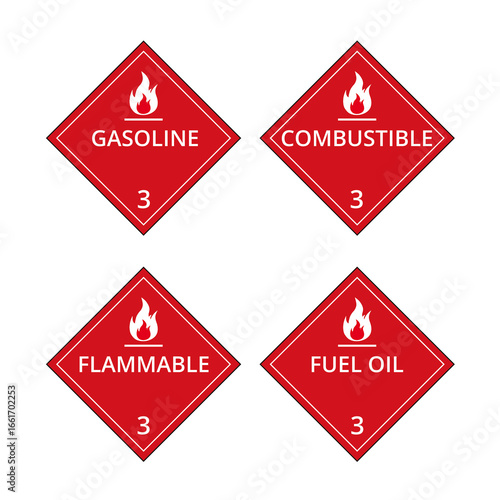 Red class 3 dangerous goods flammable liquids signs