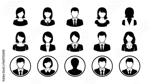 Business Silhouettes: A minimalist collection of diverse professional silhouettes, ideal for illustrating diversity in the workplace.