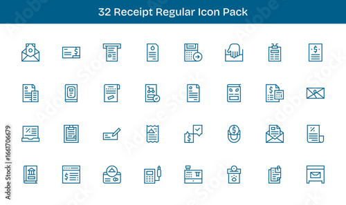 Receipt - 32 Regular Line Vector Illustrations