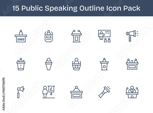 Public Speaking - 15 Icons in Outline Design