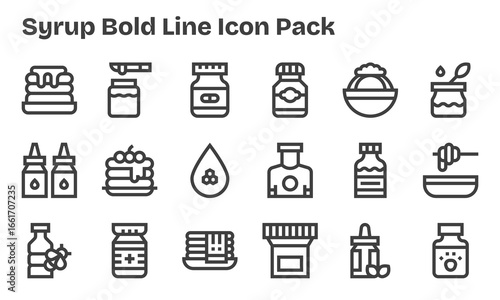 18 Icons for Syrup in Bold Line Format