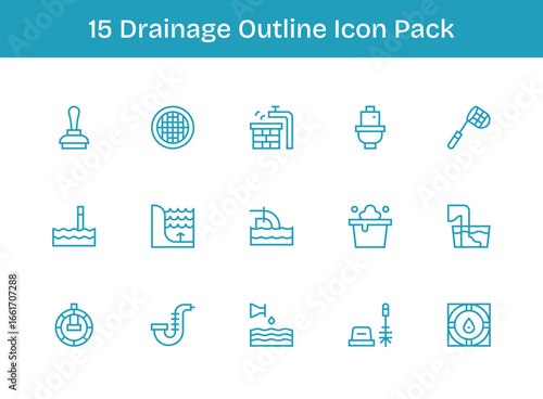 15 Icons for Drainage in Outline Format