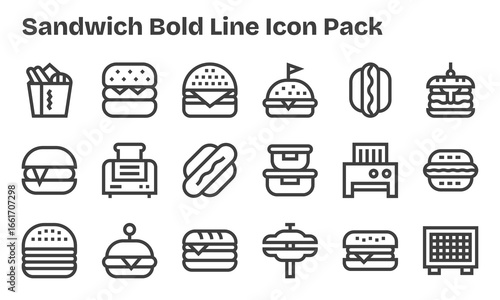 Bold Line Icons - Sandwich Set with 18 Vectors