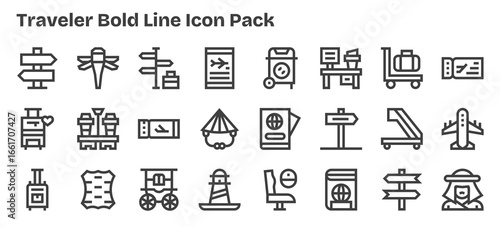 Traveler - 24 Bold Outline Vector Illustrations