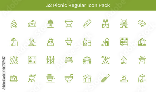 Picnic Vector Set - 32 Regular Line Icons