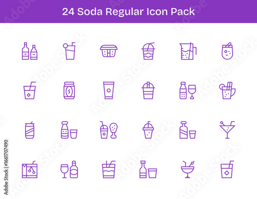 24 Regular Outline Style Icons - Soda Collection