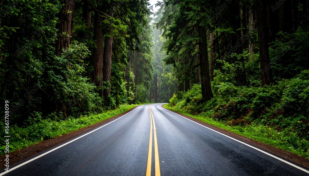 Obraz premium Road through a lush green forest