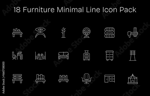 Furniture Icon Set - 18 Minimal Line Graphics