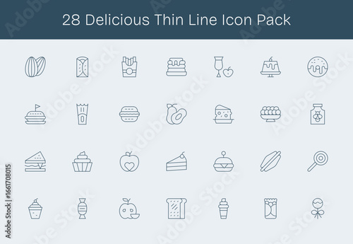 Delicious - 28 Thin Line Vector Illustrations