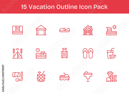 15 Outline Vectors for Vacation Theme