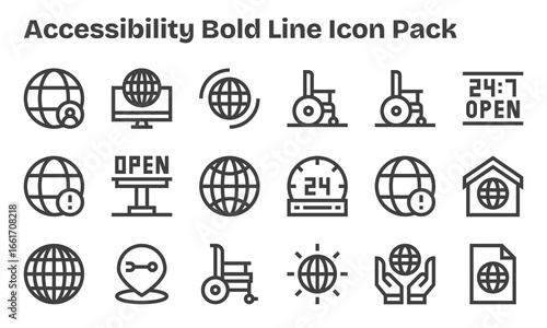 Accessibility - 18 Bold Line Vector Illustrations