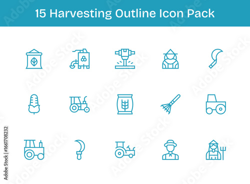 Harvesting Icon Collection - 15 Outline Designs
