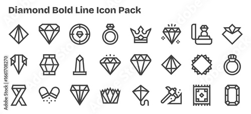 Bold Outline Icons - Diamond Set with 24 Vectors