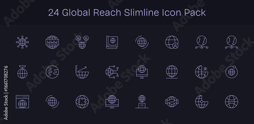 24 Icons for Global Reach in Slim Line Format