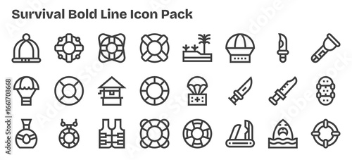 Survival - 24 Icons in Bold Outline Design