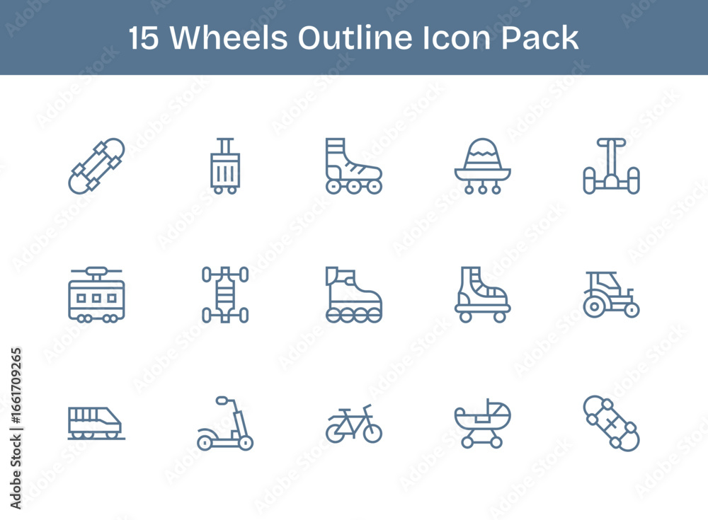 Fototapeta premium Wheels - 15 Icons in Outline Design