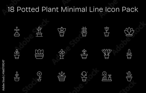Potted Plant Icon Set - 18 Minimal Line Graphics