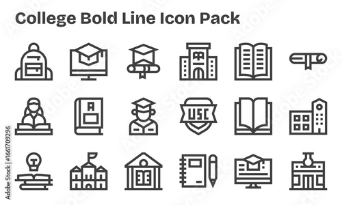 College Icon Collection - 18 Bold Line Designs