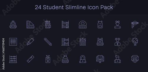 Slim Line Style Student Icons - 24 Vectors