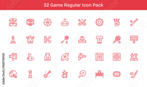 32 Game Icons in Regular Line Aesthetic