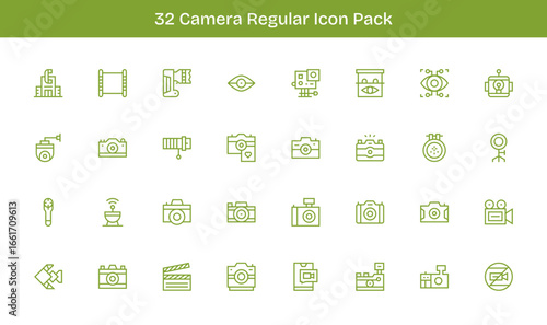Camera Icon Set - 32 Regular Line Graphics
