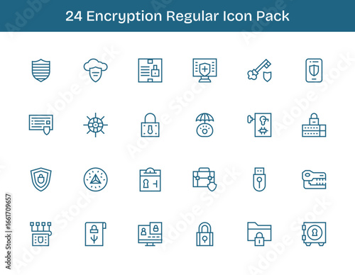 24 Icons for Encryption in Regular Outline Format