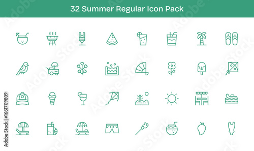 32 Regular Line Icons - Summer Graphics