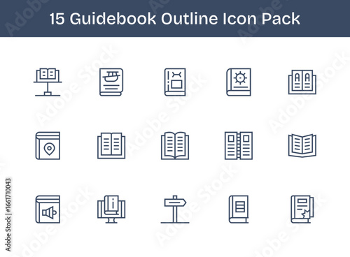 15 Outline Designs - Guidebook Vector Icons