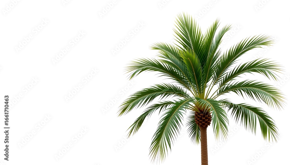 Naklejka premium a vibrant palm tree isolated against the backdrop of a bright sky. The tree features lush green fronds
