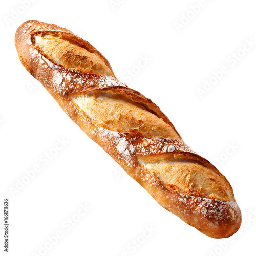 Freshly baked French baguette torn in half