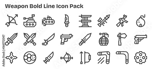 Weapon - 24 Icons in Bold Outline Design