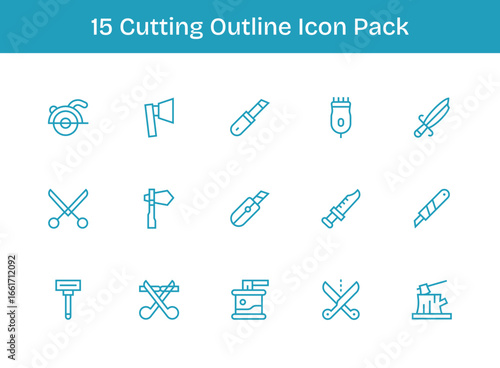 Cutting - 15 Icons in Outline Design