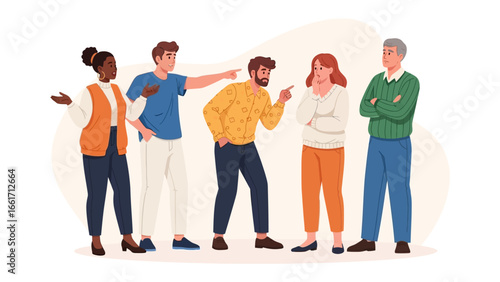 Conflict and Disagreement: A tense confrontation is unfolding among a group of individuals, highlighting the complex dynamics of interpersonal conflict and differing opinions.