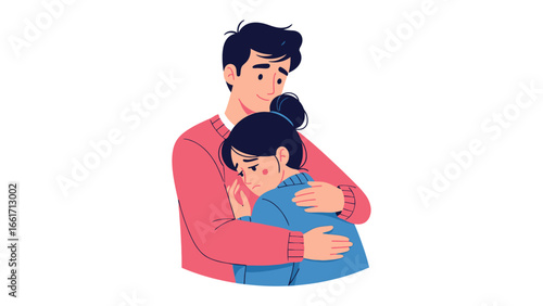Embrace and Support: Tender embrace, a visual metaphor for comfort, support, and empathy, showcasing human connection and mutual care, conveying reassurance during times of sorrow.