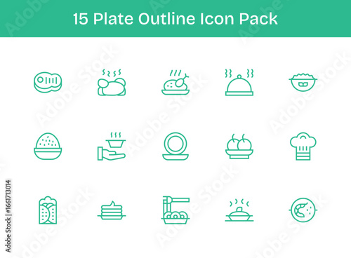 Outline Icons - Plate Set with 15 Vectors