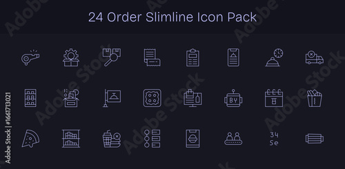 Slim Line Icons - Order Set with 24 Vectors