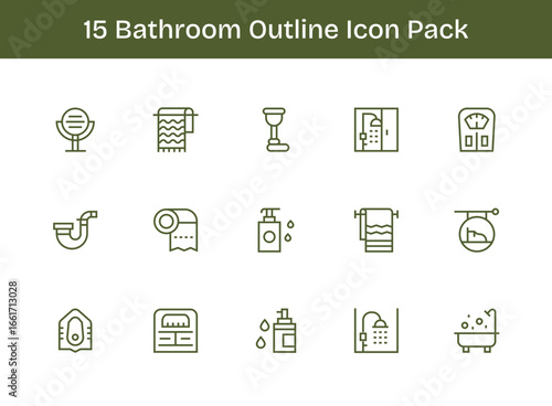 15 Outline Designs - Bathroom Vector Icons