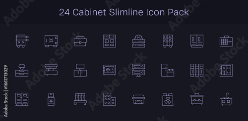 Slim Line Style Cabinet Icons - 24 Vectors