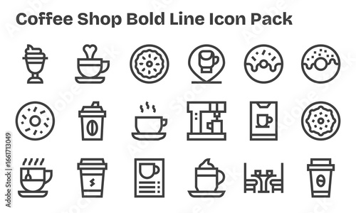 18 Coffee Shop Icons in Bold Line Aesthetic