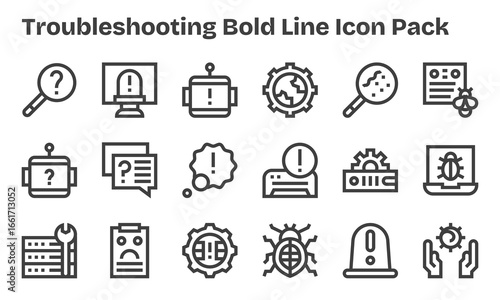 Bold Line Icons - Troubleshooting Set with 18 Vectors