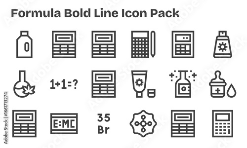 18 Formula Icons in Bold Line Aesthetic