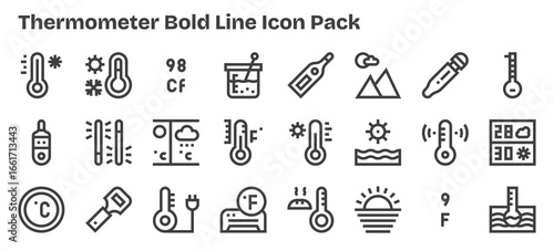24 Bold Outline Designs - Thermometer Vector Icons